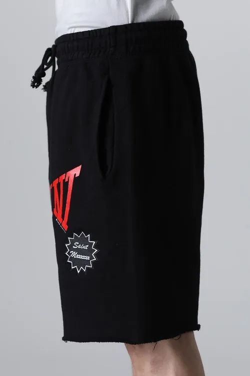 SAINT Mxxxxxx 'SAINT' SWEAT SHORTS/GRY/BLK embroidered SAINT LOGO basic shorts, distressed gray/washed black S-XL, four needles and six threads throughout, produced by a major domestic factory, imported Tajima machine embroidery, washed and distressed, original version